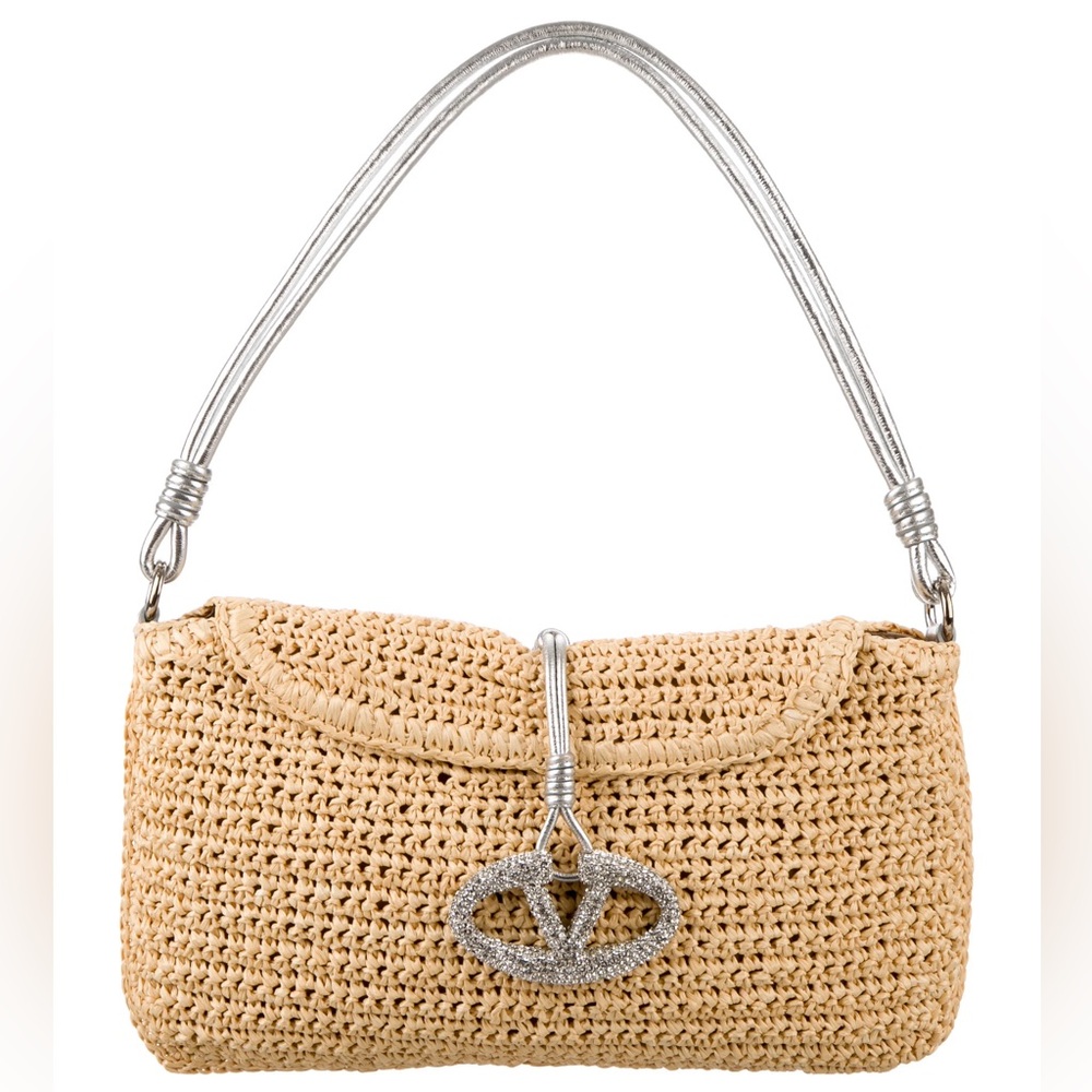 Valentino Raffia Tote with silver embellished logon